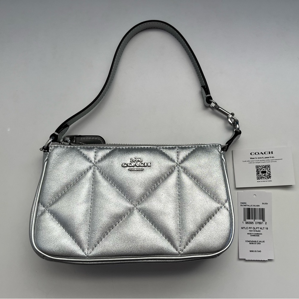 Coach Nolita 19 In Silver Metallic With Puffy Diamond Quilting